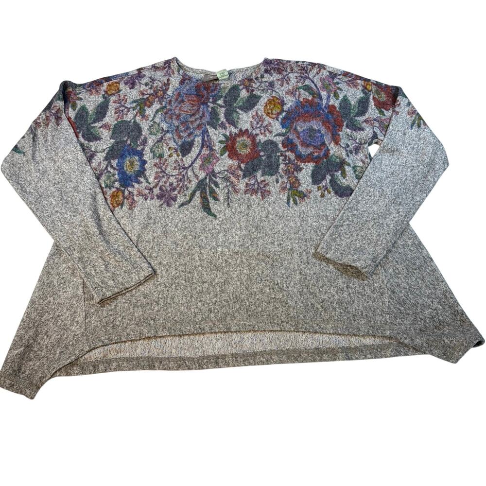 Saturday Sunday Anthropologie womens gray sweater floral print Size XS oversized